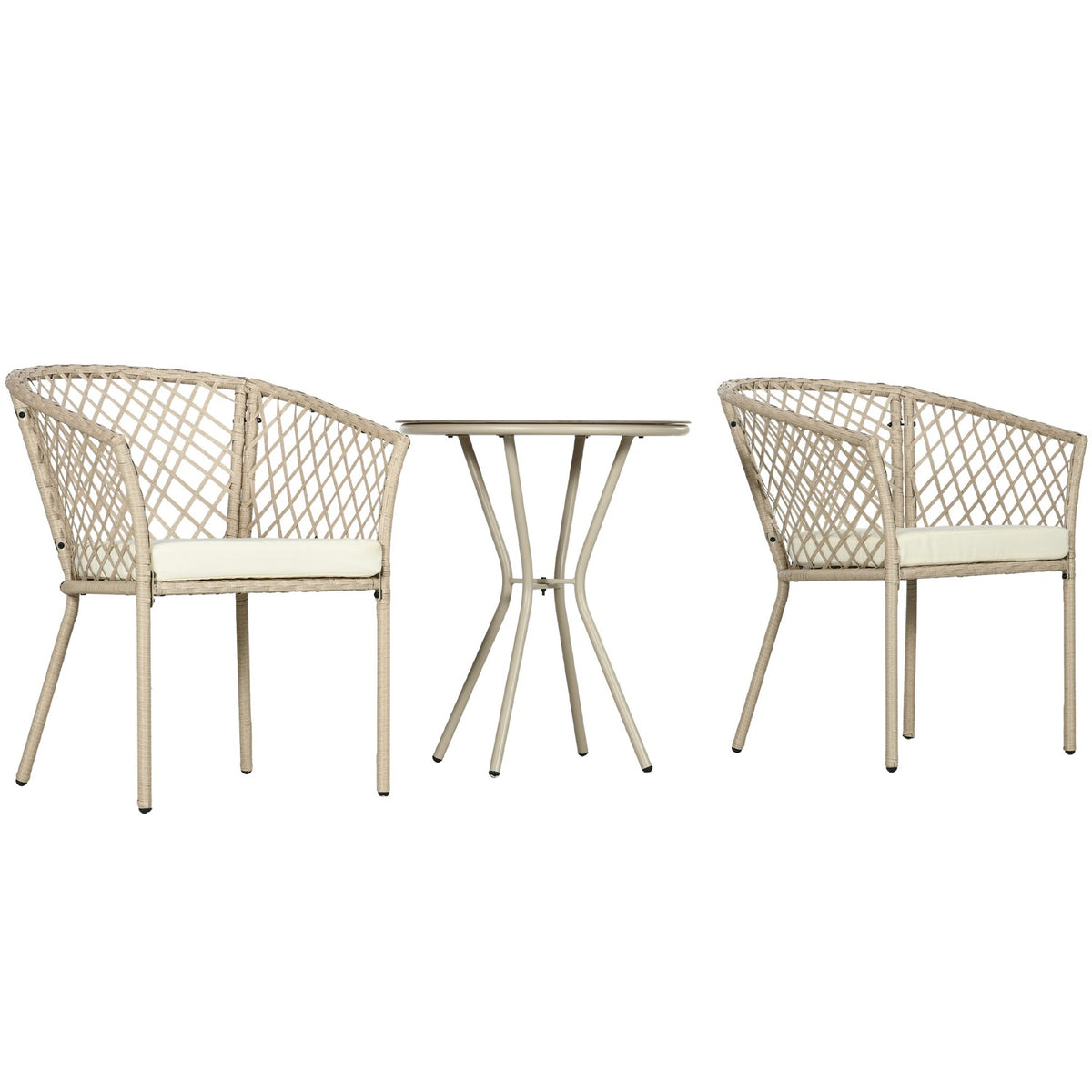 Rattan Garden Furniture Set 3 Pieces, Garden Set With Coffee Table, 2 Chairs, Balcony Furniture Set With Cushions, Garden Seating Group, Khaki