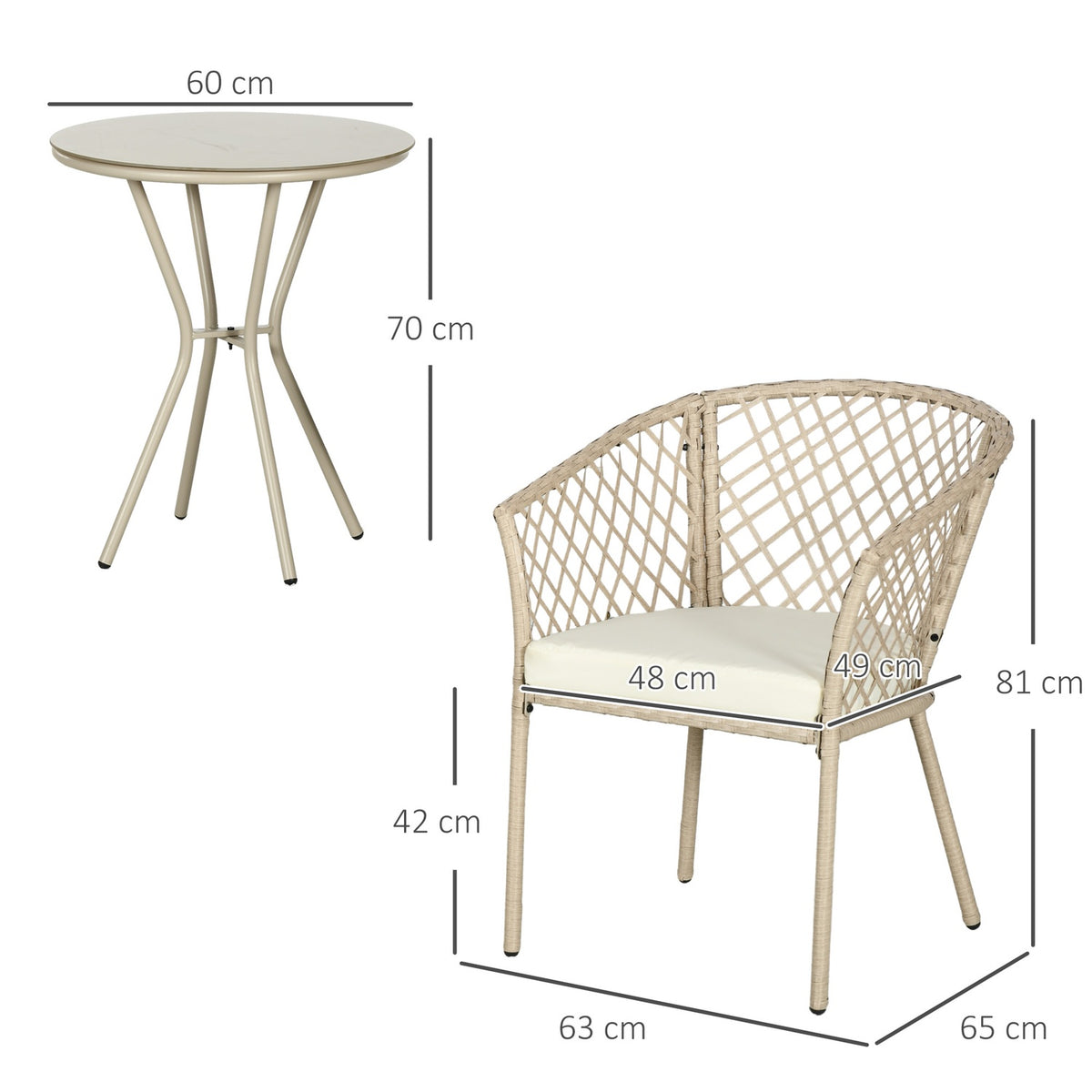 Rattan Garden Furniture Set 3 Pieces, Garden Set With Coffee Table, 2 Chairs, Balcony Furniture Set With Cushions, Garden Seating Group, Khaki