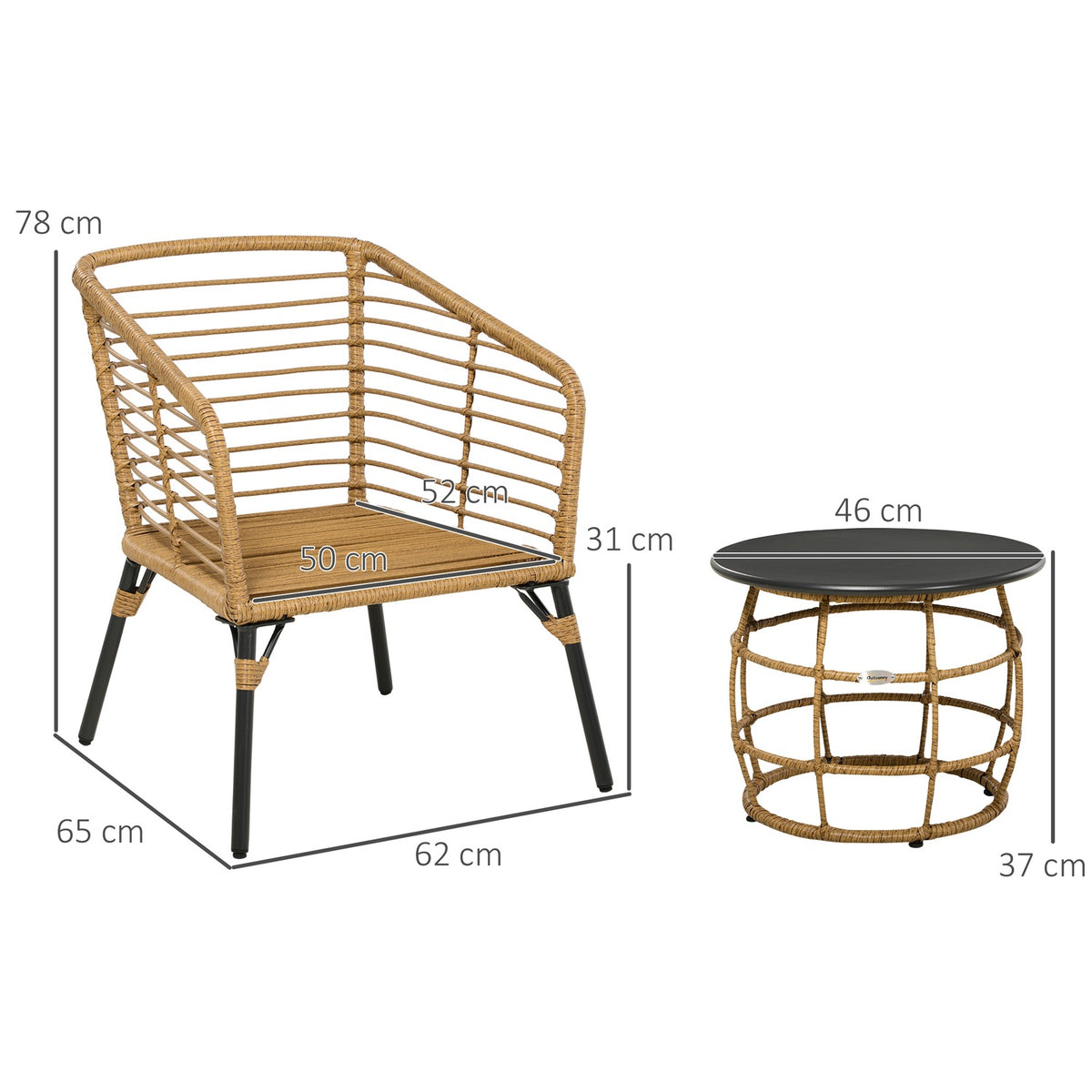 Rattan Garden Furniture Set, 3 Pieces. Seating Group, Including Coffee Table And 2 Chairs, Bistro Set With Cushions, Balcony Furniture, Sand + Dark Gray