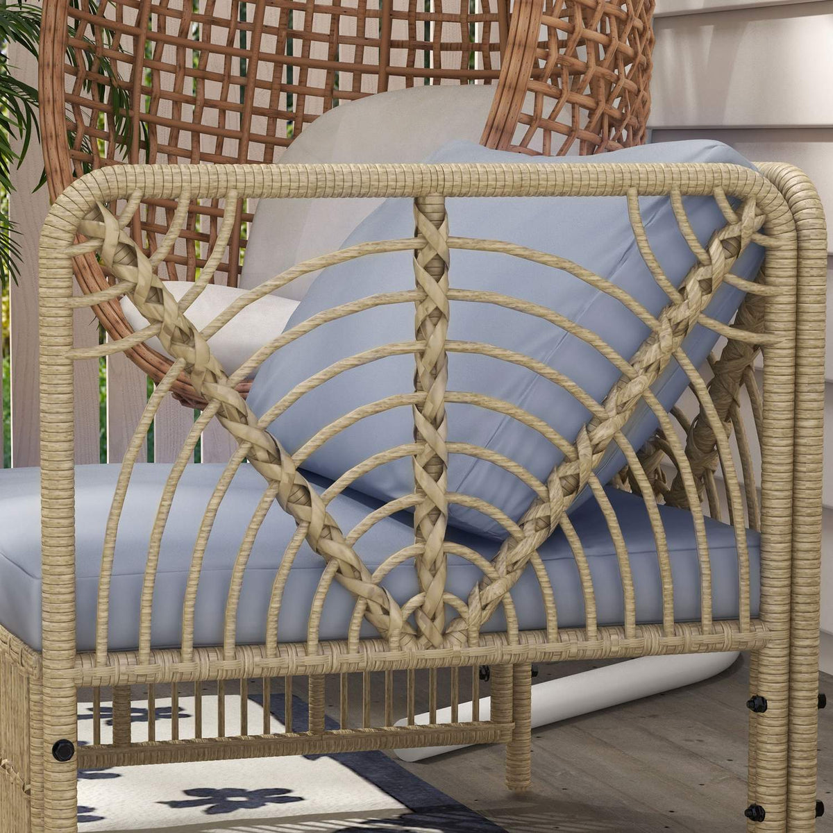 Rattan Garden Furniture Set, 5 Pieces. Balcony Furniture Set With Cushions, Corner Sofa, Stool, Patio Furniture Set, Steel, Light Grey