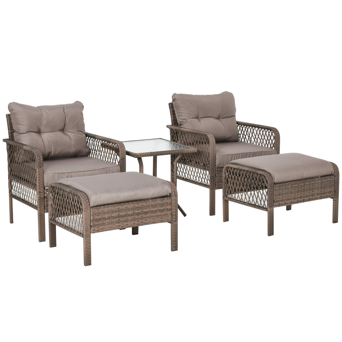 Rattan Garden Furniture Set For 4 People Balcony Furniture Set Sofa With Stool Table Steel Brown 65 X 66 X 75 Cm