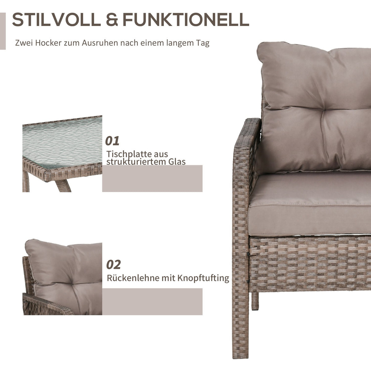 Rattan Garden Furniture Set For 4 People Balcony Furniture Set Sofa With Stool Table Steel Brown 65 X 66 X 75 Cm