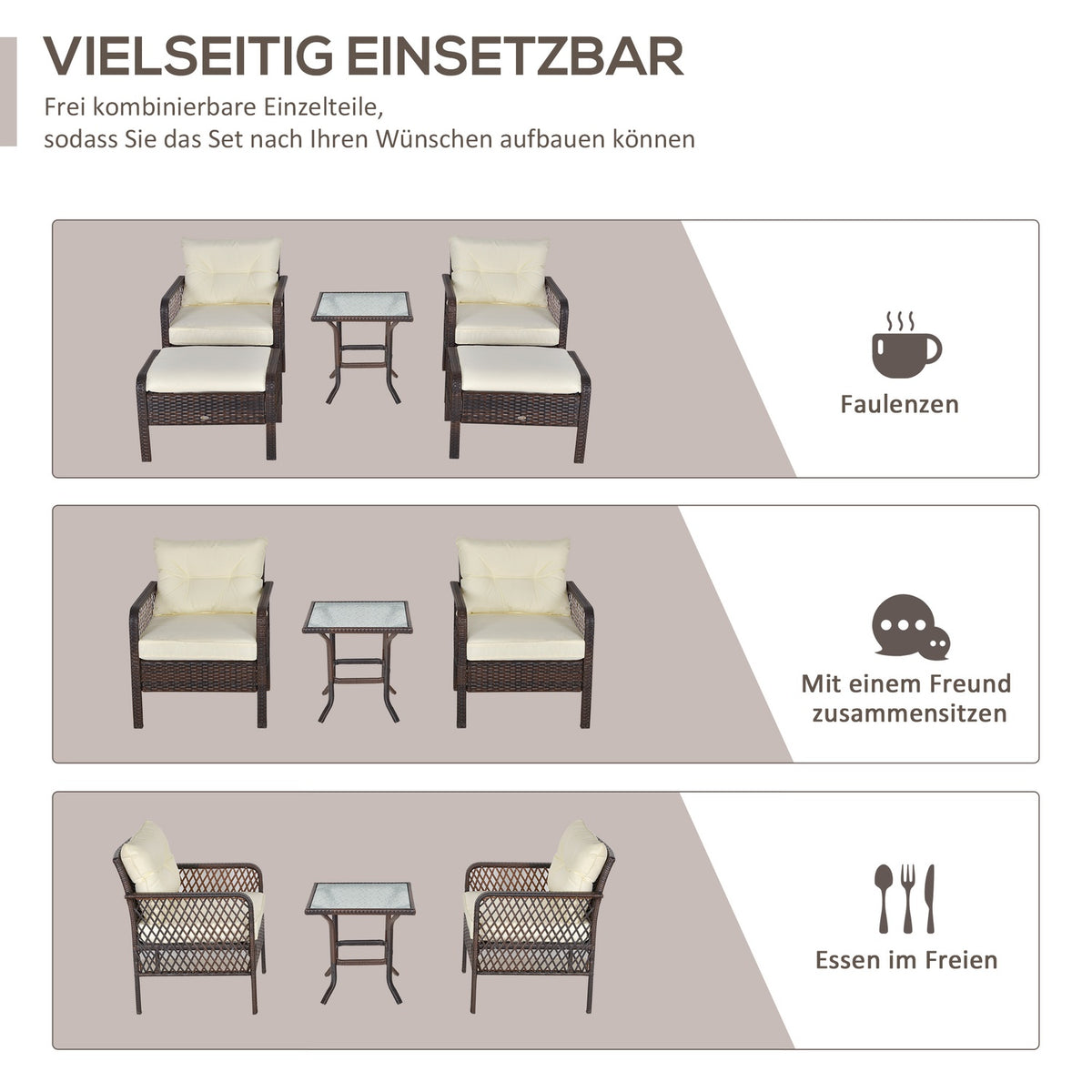 Rattan Garden Furniture Set For 4 People Balcony Furniture Set Sofa With Stool Table Steel Brown 65 X 66 X 75 Cm