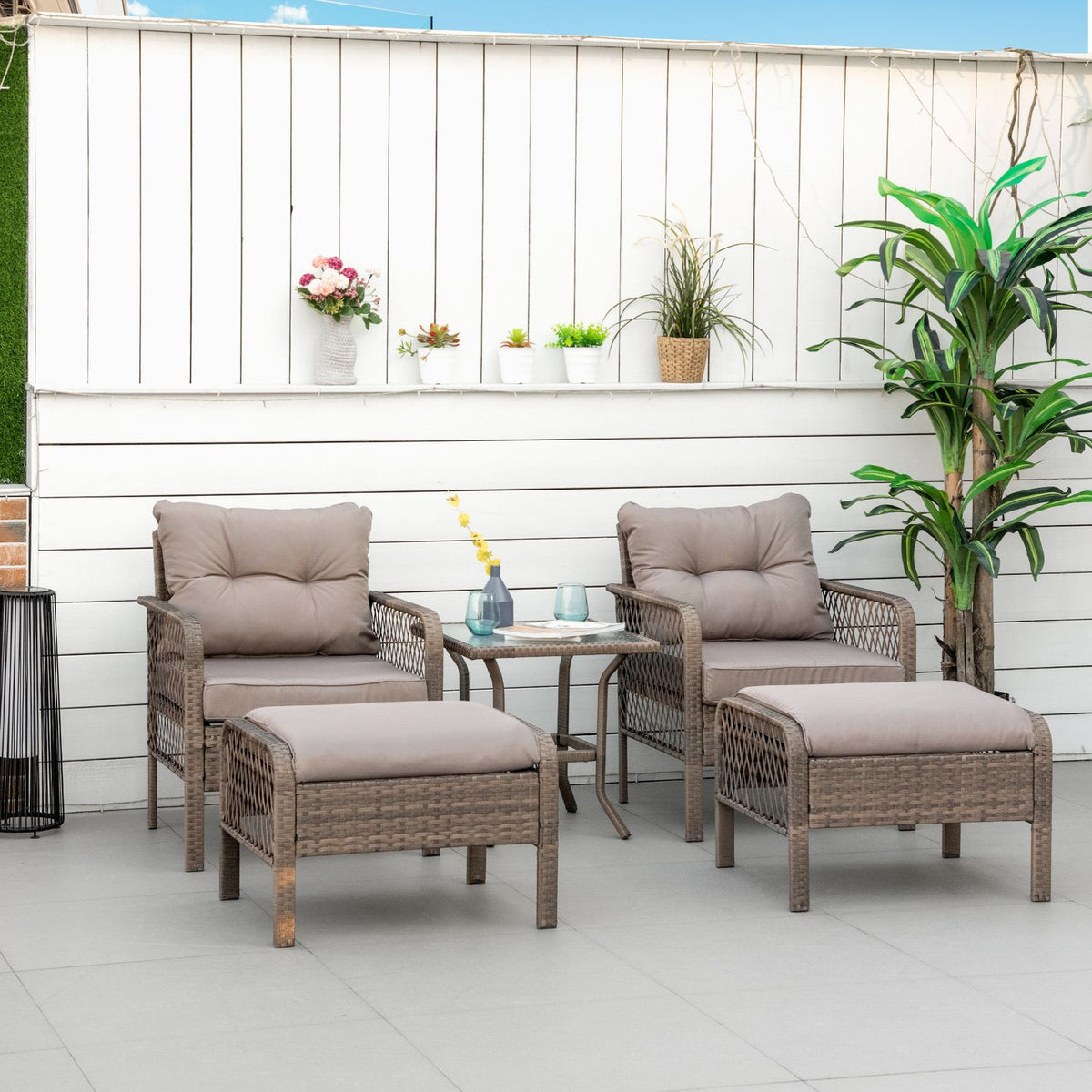 Rattan Garden Furniture Set For 4 People Balcony Furniture Set Sofa With Stool Table Steel Brown 65 X 66 X 75 Cm