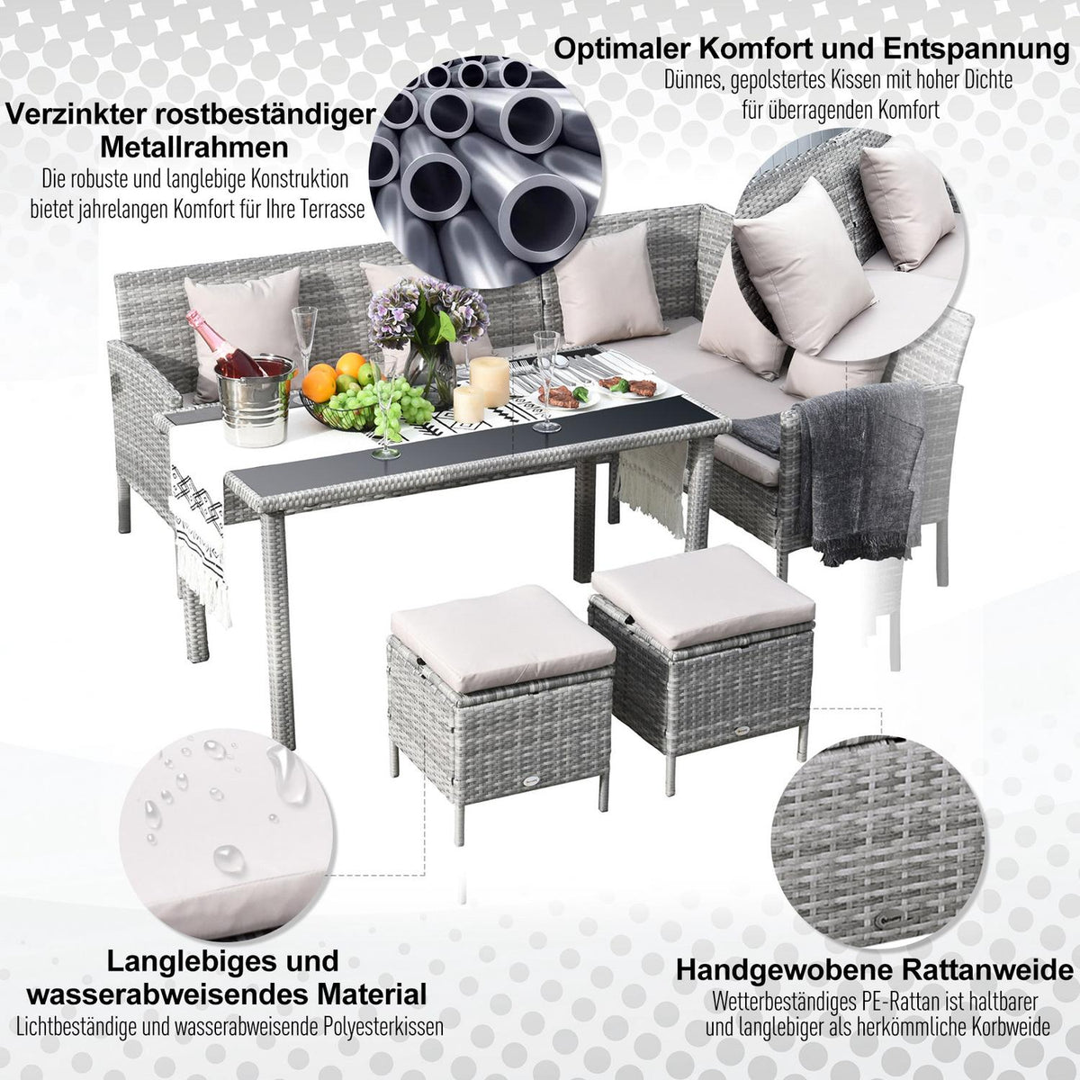 Rattan Garden Furniture Set With Footstool Metal Gray 134 X 60 X 75 Cm