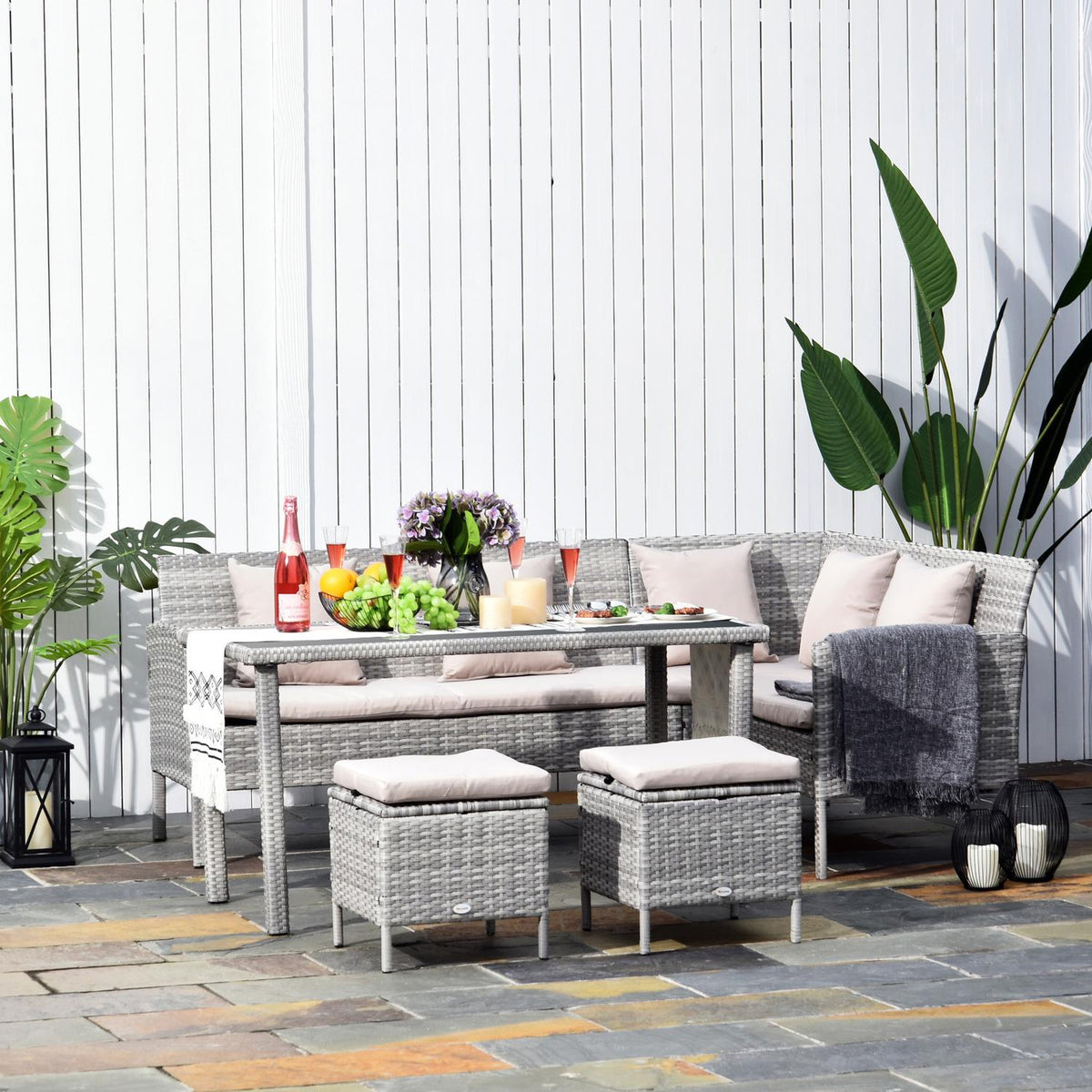 Rattan Garden Furniture Set With Footstool Metal Gray 134 X 60 X 75 Cm