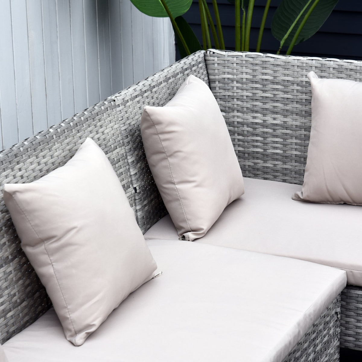 Rattan Garden Furniture Set With Footstool Metal Gray 134 X 60 X 75 Cm
