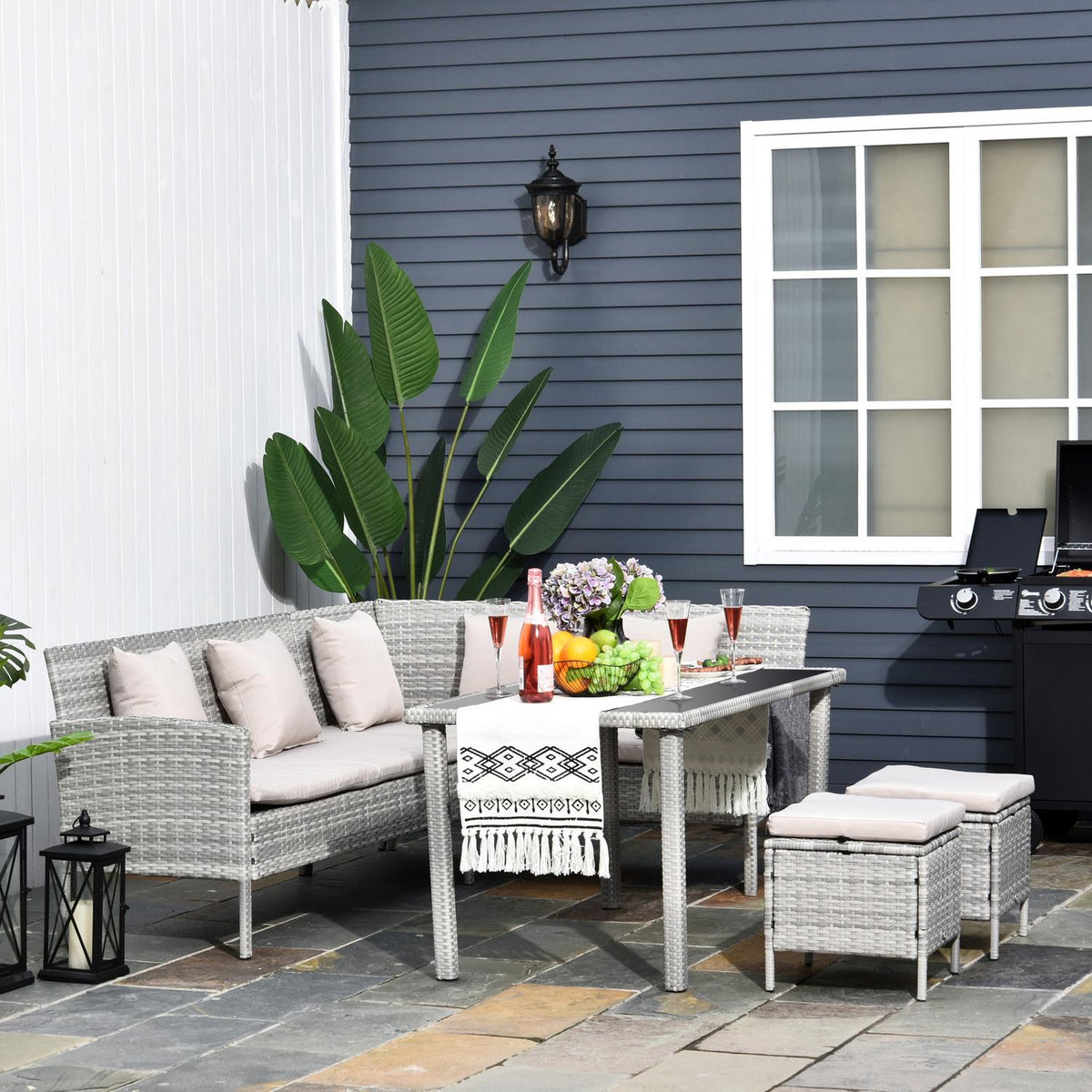 Rattan Garden Furniture Set With Footstool Metal Gray 134 X 60 X 75 Cm