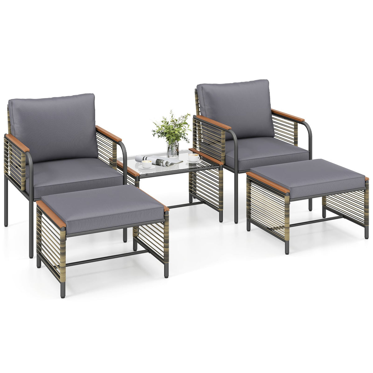 Rattan Garden Furniture Set with Cushions & Table, Grey