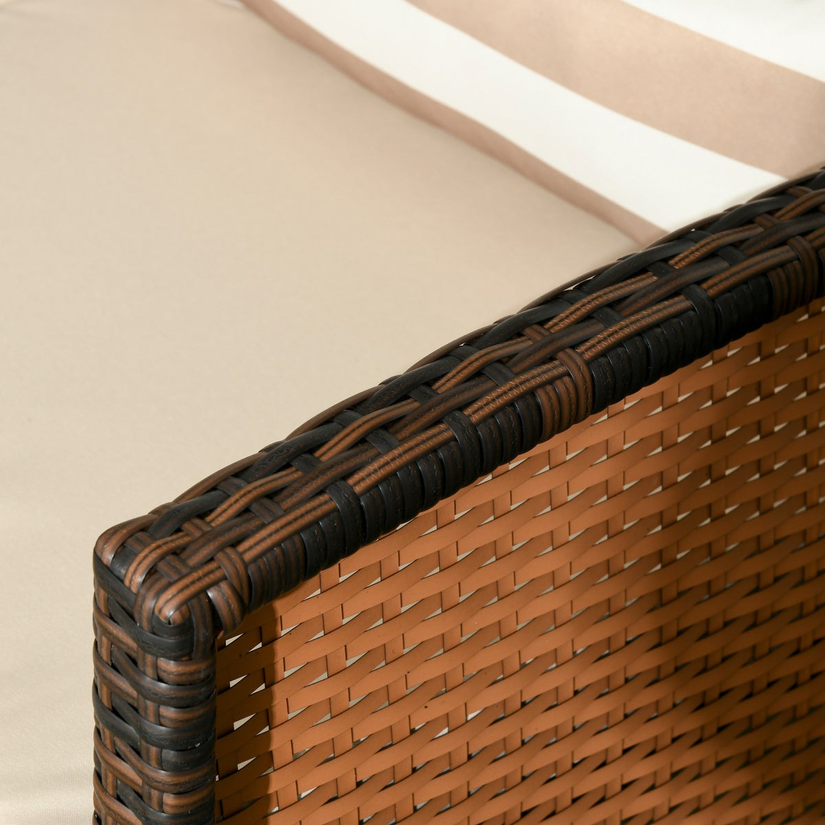 Rattan Garden Lounge Sofa Three Seater With Cushions, Steel, Brown, 173 X 68 X 78 Cm