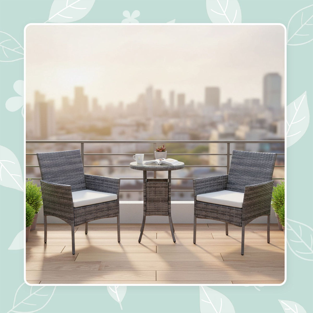 Rattan Garden Set – 3-Piece, 2 Armchairs & Table