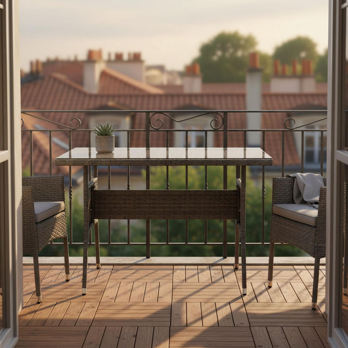 Rattan Garden Table with Glass Top – Weatherproof, Seats 4