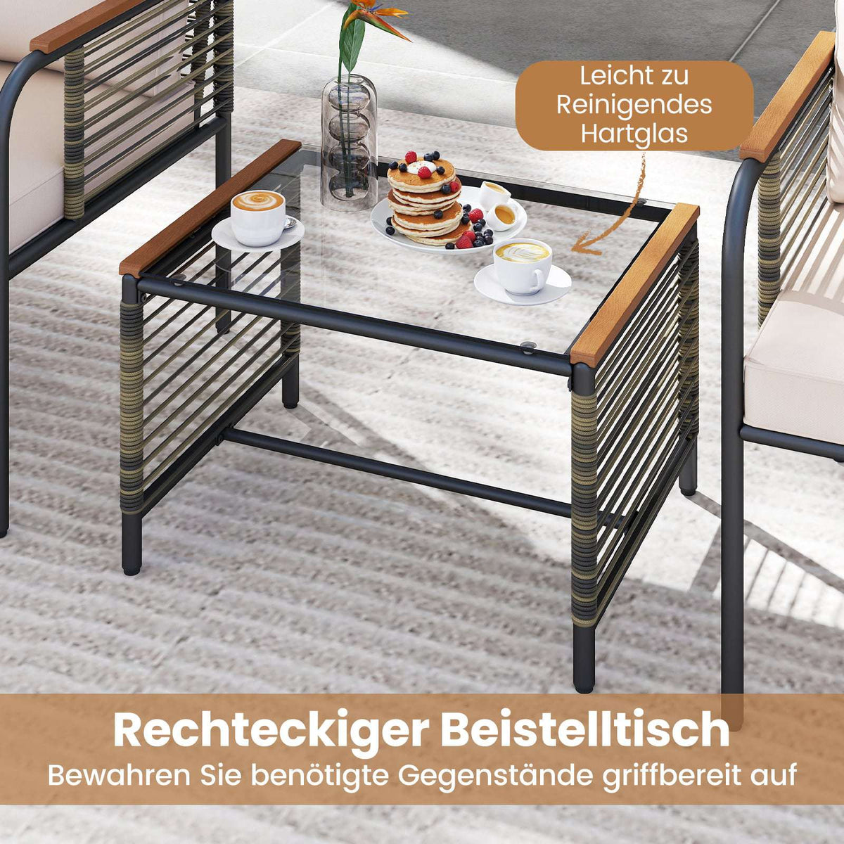 Rattan Outdoor Furniture Set, 5-Piece with Cushions