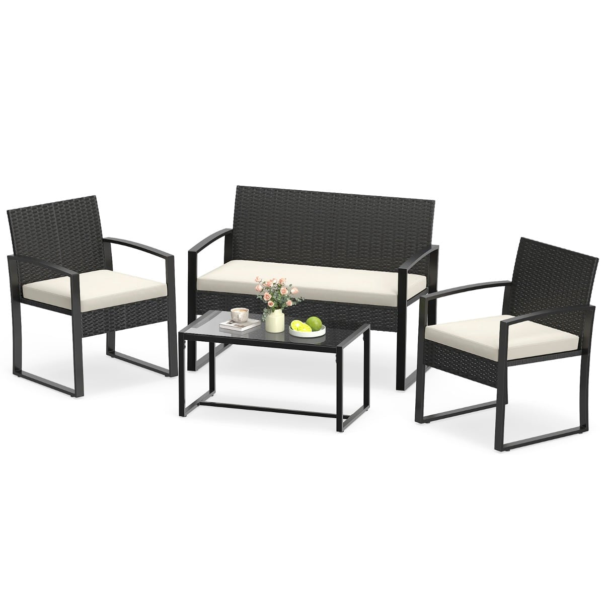 Rattan Outdoor Furniture Set with Cushions – Beige