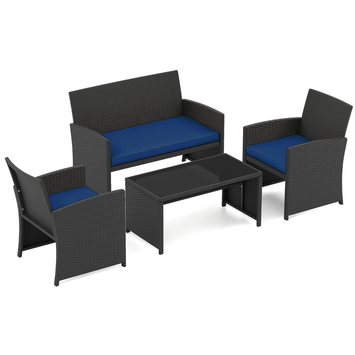 Rattan Outdoor Furniture Set with Cushions – Blue