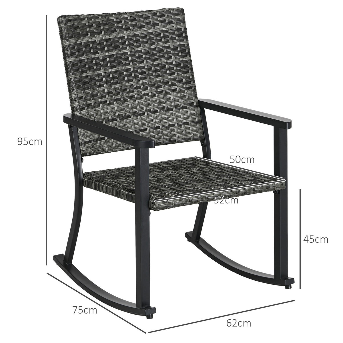 Rattan Rocking Chair Garden Chair Swing Chair For Balcony & Patio Lounge Furniture Gray 62X75X95Cm
