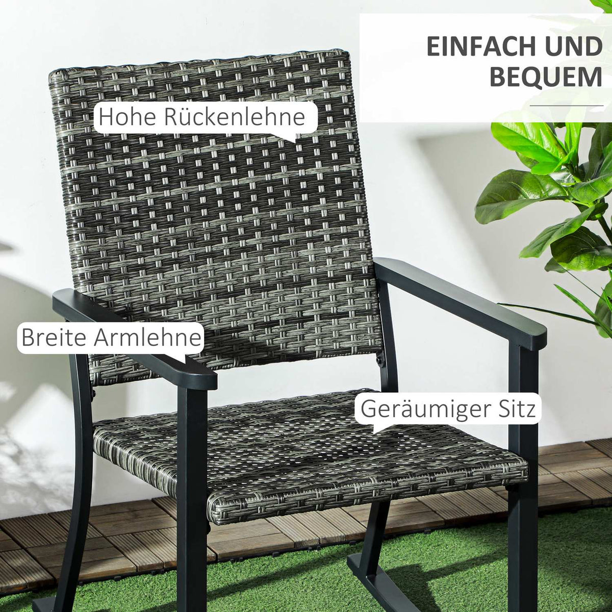 Rattan Rocking Chair Garden Chair Swing Chair For Balcony & Patio Lounge Furniture Gray 62X75X95Cm
