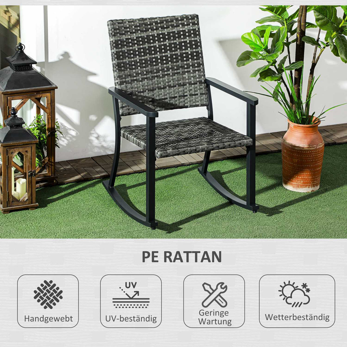 Rattan Rocking Chair Garden Chair Swing Chair For Balcony & Patio Lounge Furniture Gray 62X75X95Cm