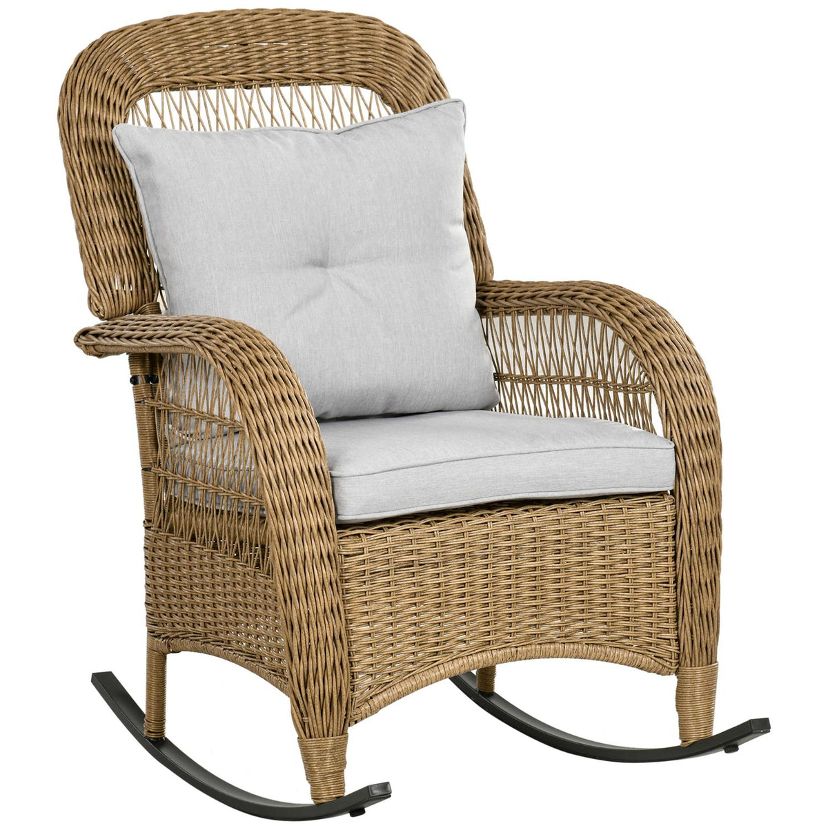 Rattan Rocking Chair, Rocking Chair With Cushions, Garden Chair With Washable Upholstery Covers, Lounge Furniture For Backyard, Yellow, 69 X 92 X 100 Cm