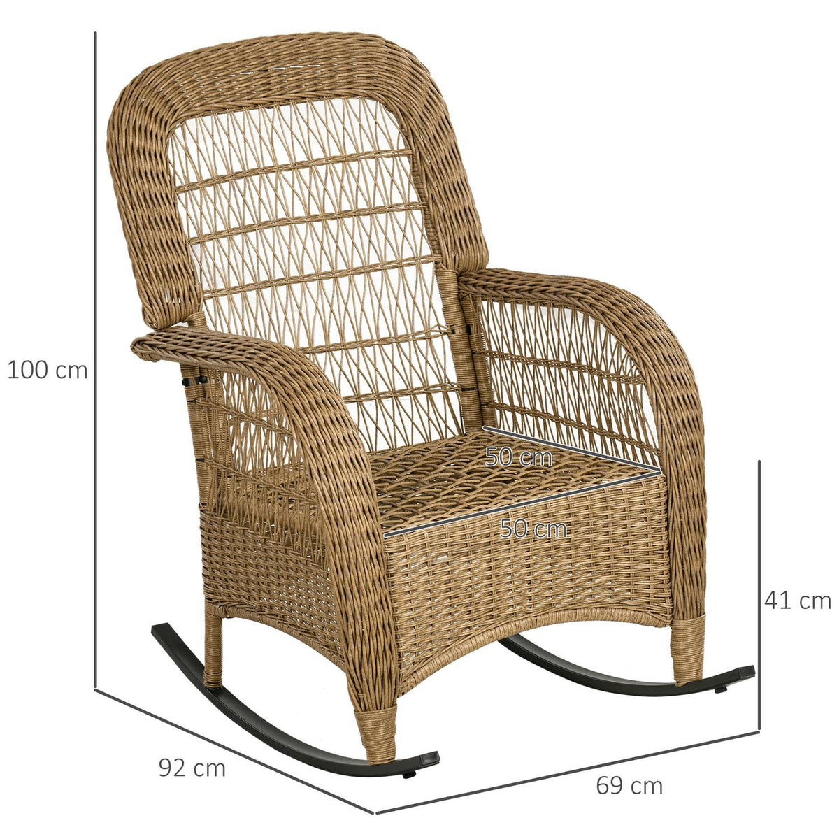 Rattan Rocking Chair, Rocking Chair With Cushions, Garden Chair With Washable Upholstery Covers, Lounge Furniture For Backyard, Yellow, 69 X 92 X 100 Cm