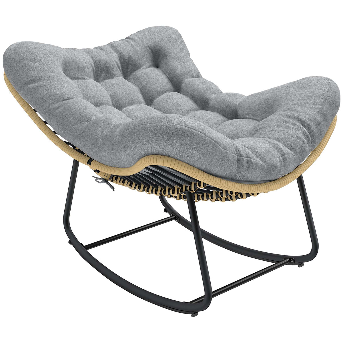Rattan Rocking Chair with Cushion, Indoor/Outdoor, 120 kg Capacity