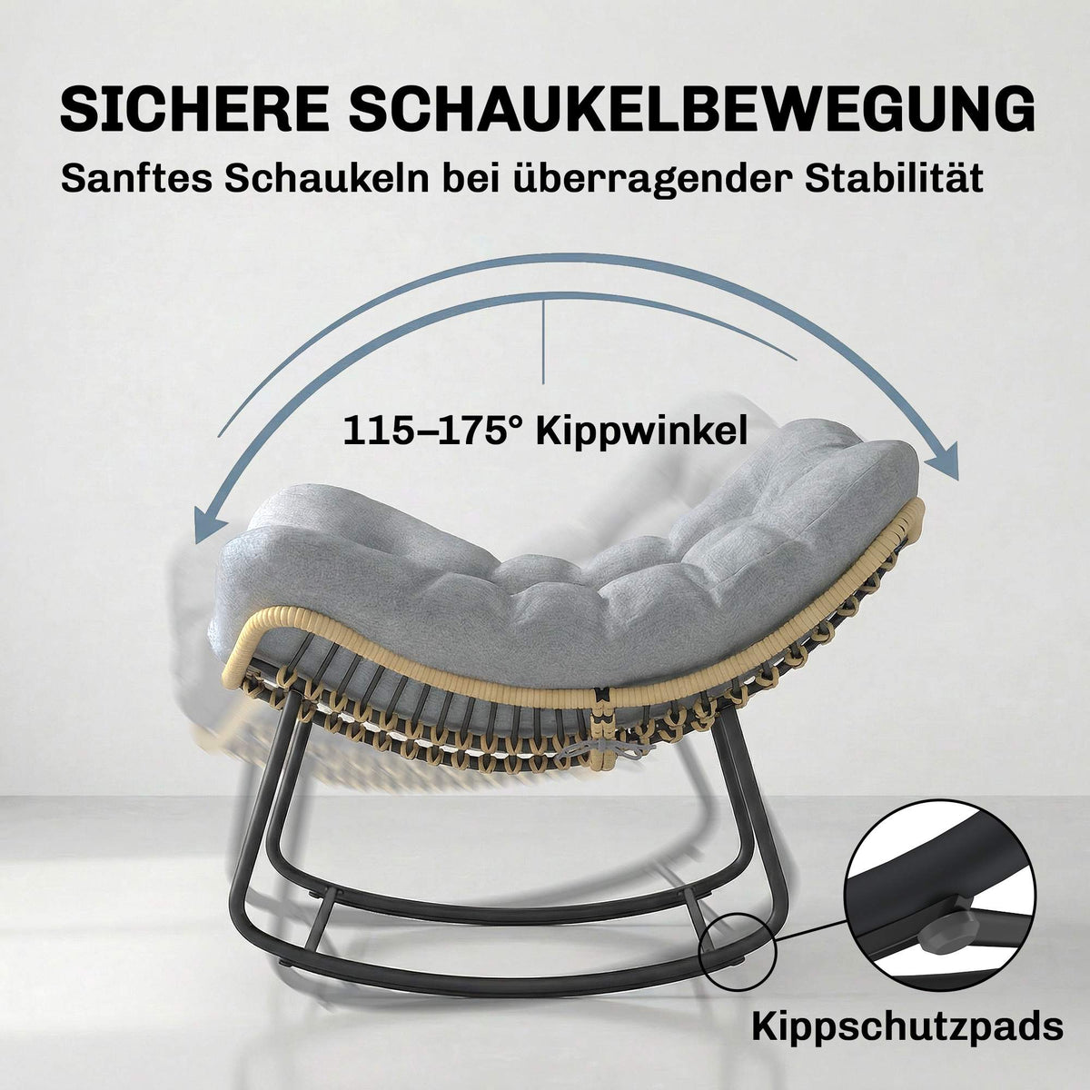 Rattan Rocking Chair with Cushion, Indoor/Outdoor, 120 kg Capacity