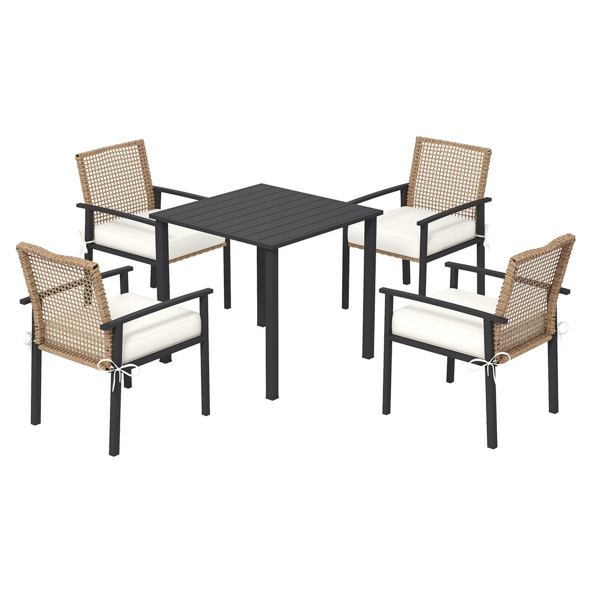 Rattan Seating Group, 5 Pieces. Garden Furniture Set, Balcony Set For 4 People, Balcony Furniture With 1 Table, 4 Chairs, Garden Furniture Including Cushions