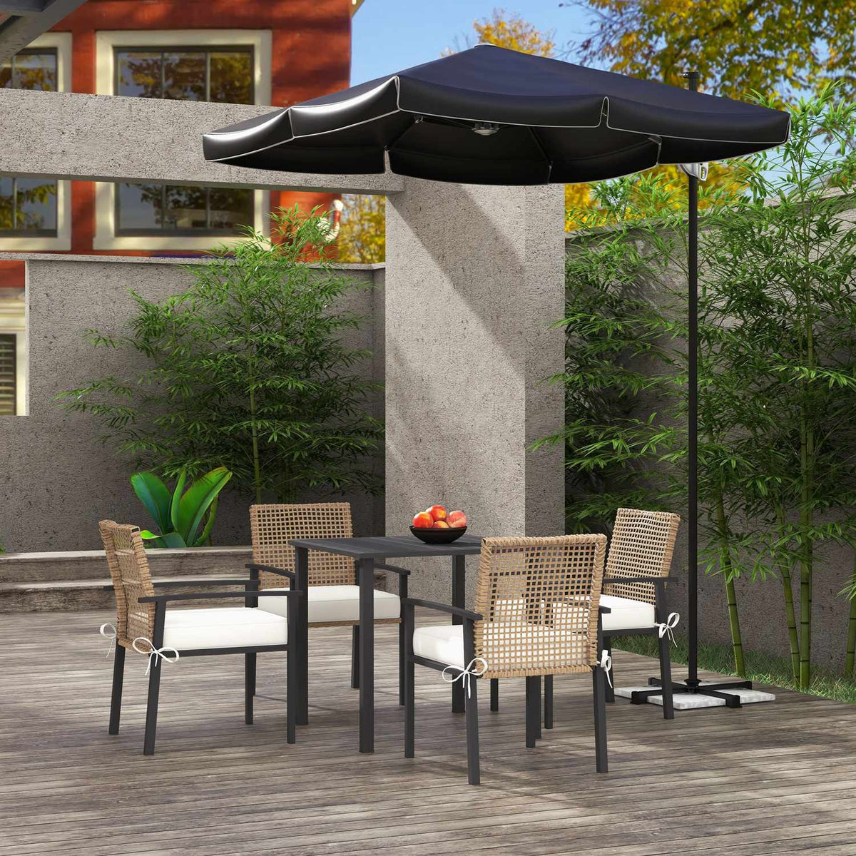 Rattan Seating Group, 5 Pieces. Garden Furniture Set, Balcony Set For 4 People, Balcony Furniture With 1 Table, 4 Chairs, Garden Furniture Including Cushions