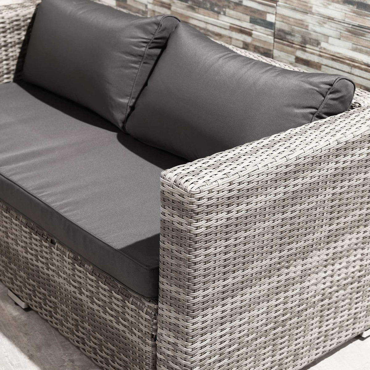 Rattan Seating Set 6-Piece Garden Furniture With Coffee Table, Metal Frame, Modern Design, Gray, 151X75X65Cm