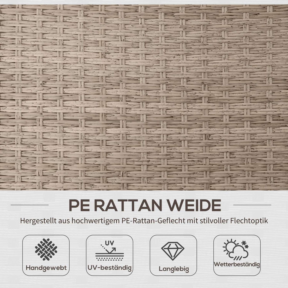 Rattan Seating Set 6-Piece Garden Furniture With Coffee Table, Metal Frame, Weatherproof, Khaki, 151X75X65Cm