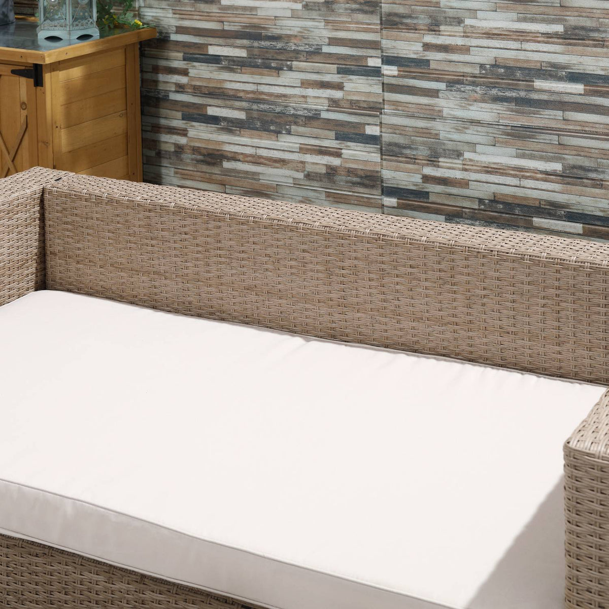 Rattan Seating Set 6-Piece Garden Furniture With Coffee Table, Metal Frame, Weatherproof, Khaki, 151X75X65Cm