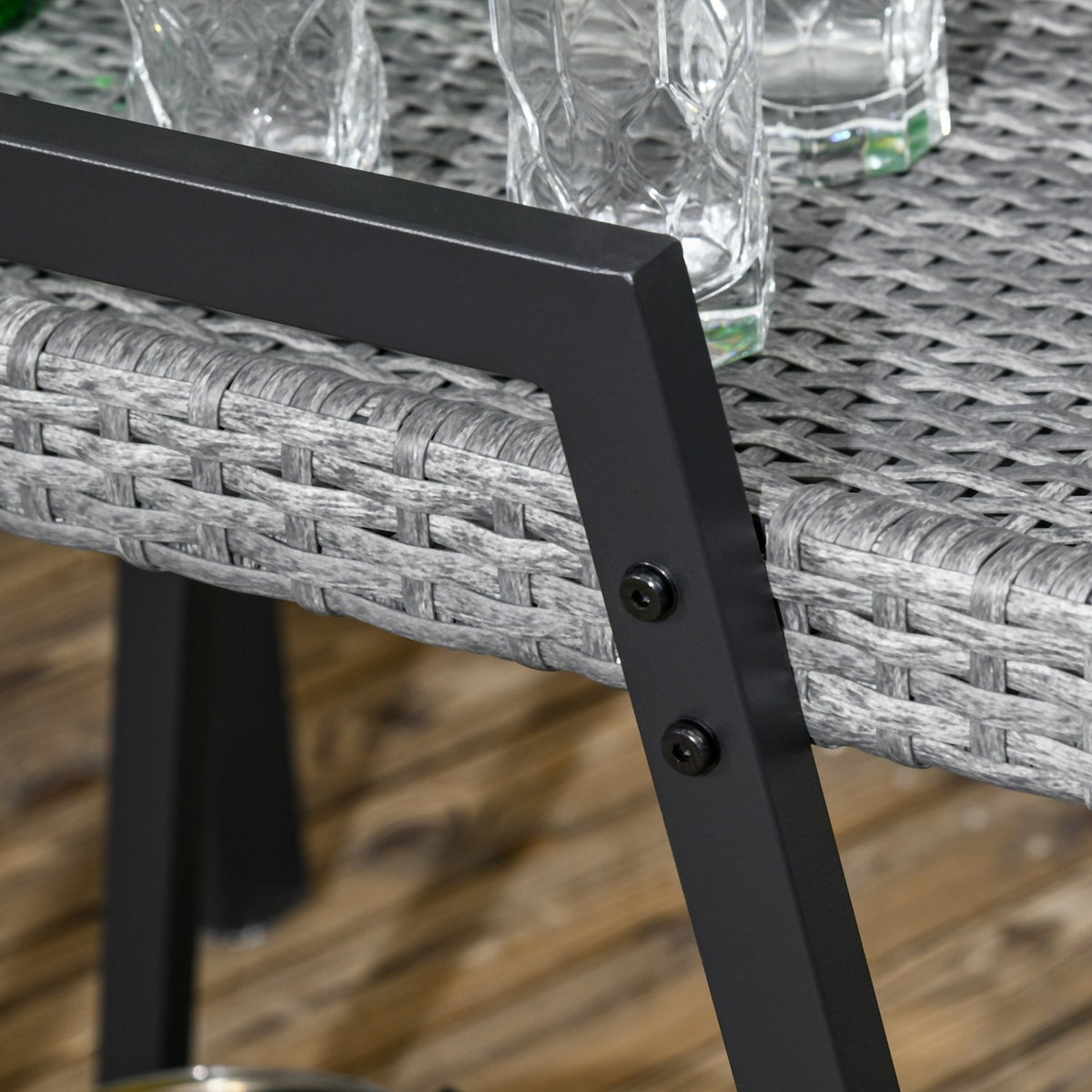 Rattan Serving Trolley With Shelf, Garden Trolley, Kitchen Trolley With Handles, Bremen, Outdoor Bar Trolley For Balcony, Steel, Grey