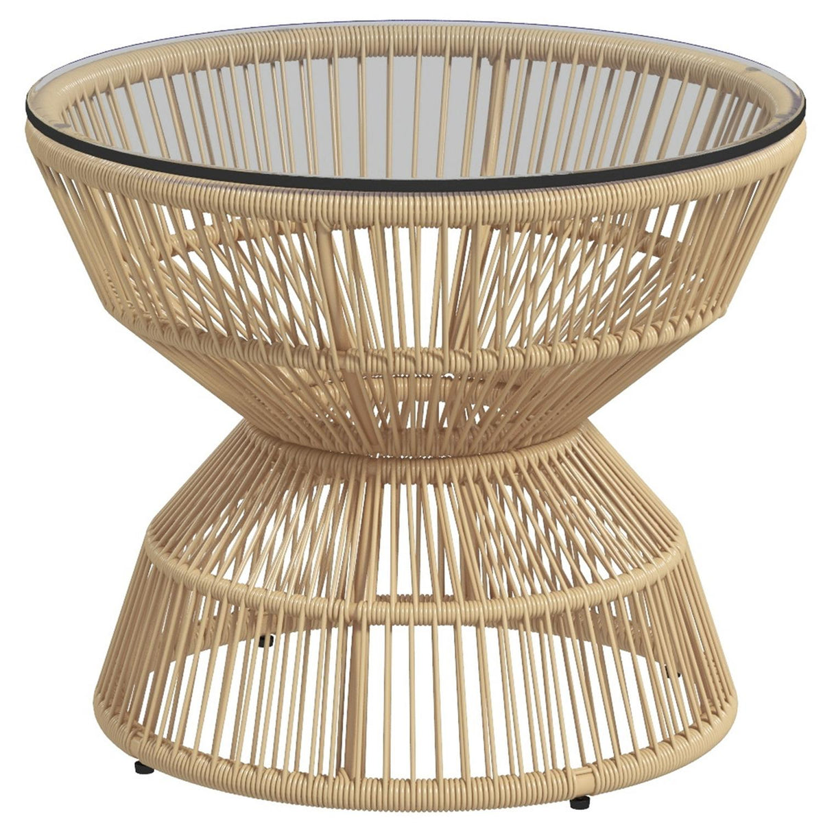 Rattan Side Table, Ø60 Cm, Coffee Table, Garden Table With Tempered Glass Table Top, Balcony Table In Boho Design, Coffee Table, Natural Wood