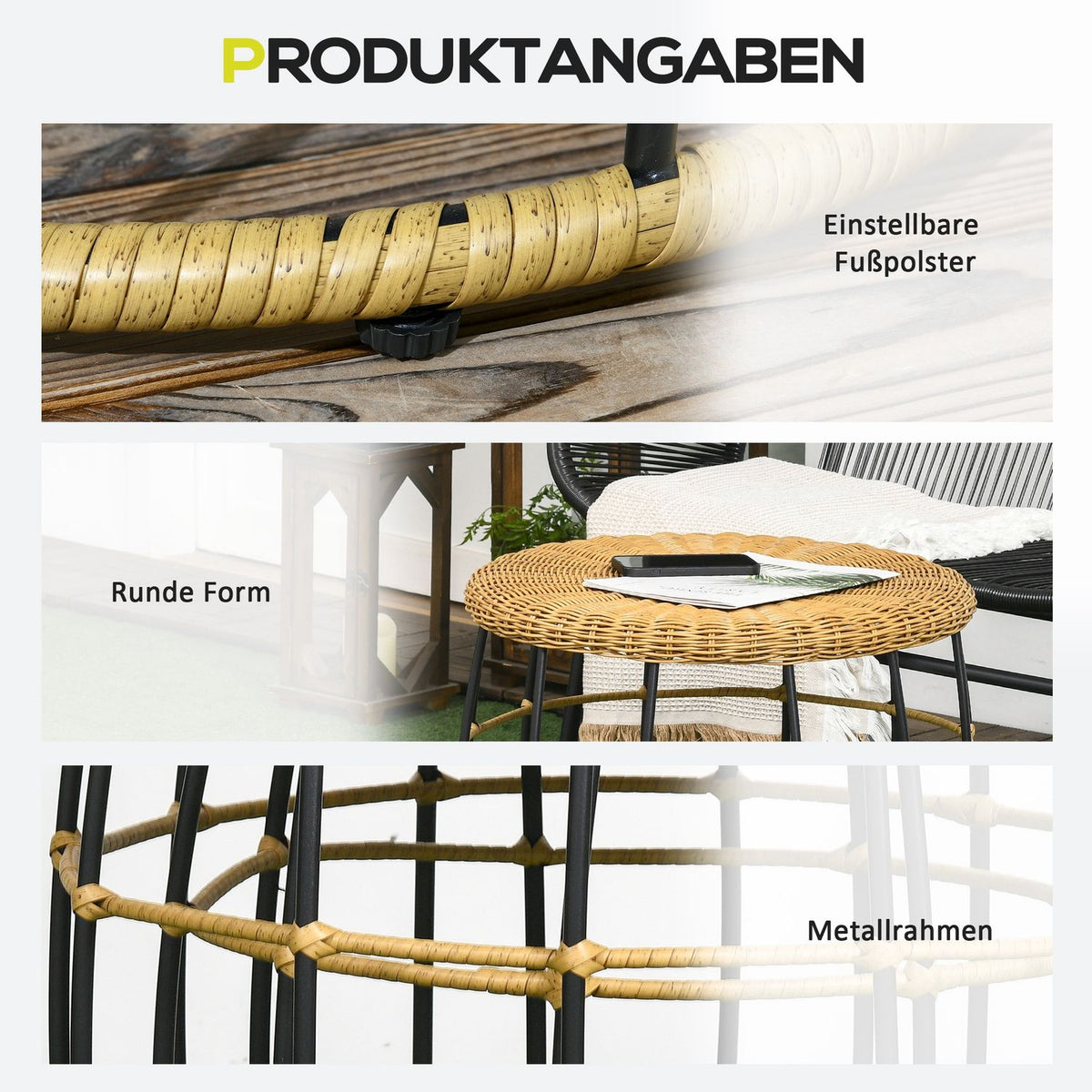 Rattan Side Table Set Of 2 Coffee Table Stackable Khaki Garden Balcony