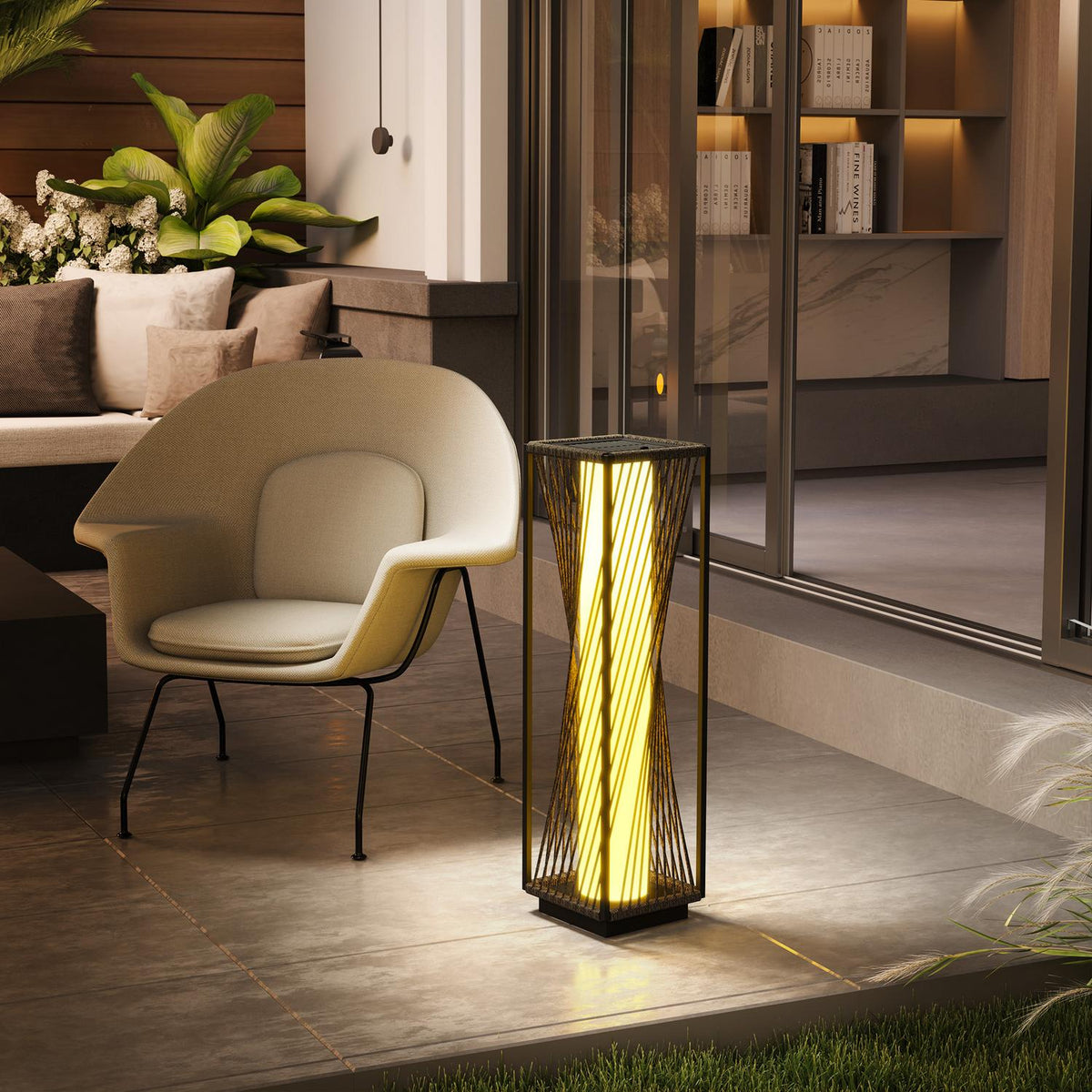 Rattan Solar Floor Lamp with Light Sensor 25 LEDs Solar Lamps in Boho Style IP44 Waterproof Solar Light Solar Lamp Outdoor Lamp Battery Solar Lantern for Garden Balcony Outdoor Lawn Yard