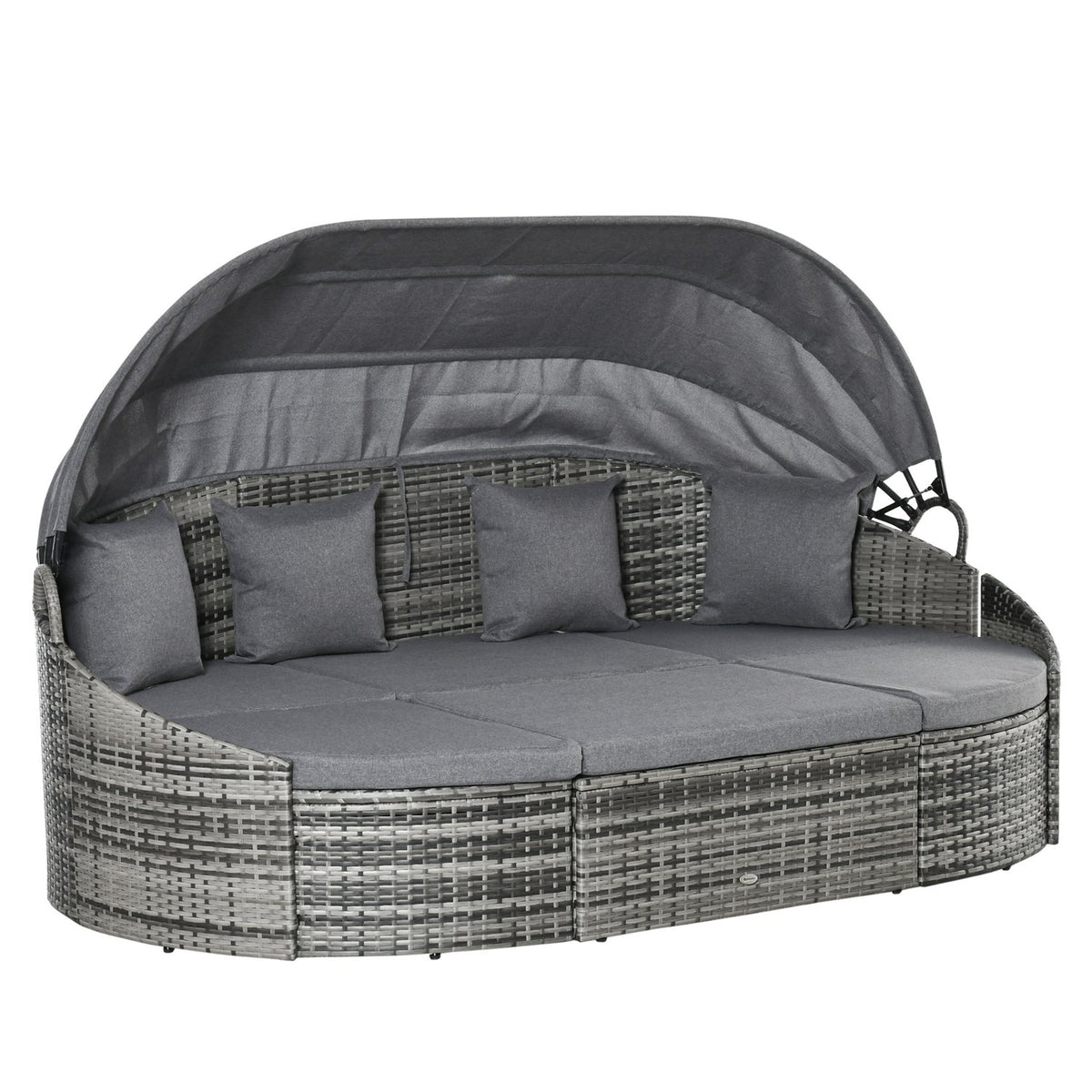 Rattan Sun Island 4-Part Lounger Island With Sun Canopy Seating Group 4 Cushions Metal Gray 230 X 145 X 80 Cm