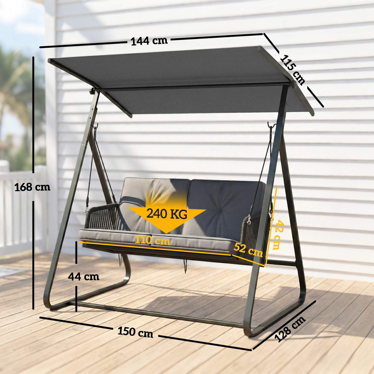 Rattan Swing Chair with Cushions, Adjustable Canopy