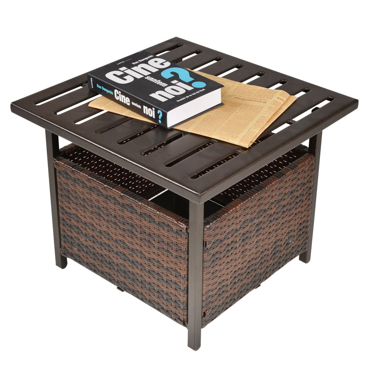 Rattan Table Garden Table Patio Table Coffee Table With Umbrella Hole Perfect For Garden Balcony Patio 55.5 X 55.5 X 46 Cm Brown