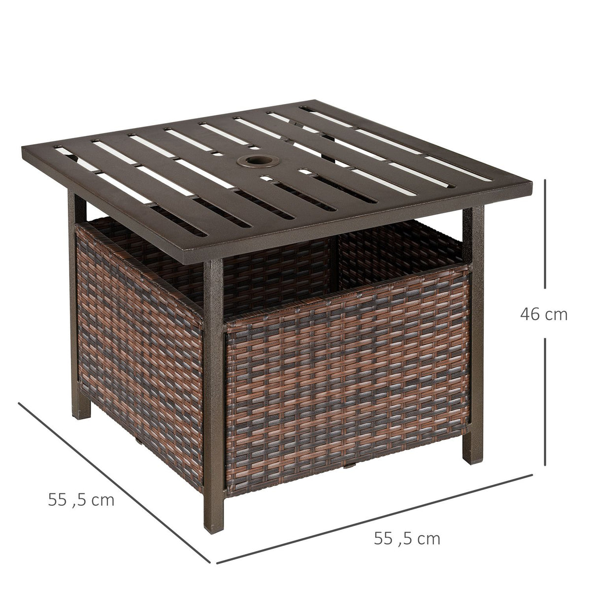 Rattan Table Garden Table Patio Table Coffee Table With Umbrella Hole Perfect For Garden Balcony Patio 55.5 X 55.5 X 46 Cm Brown