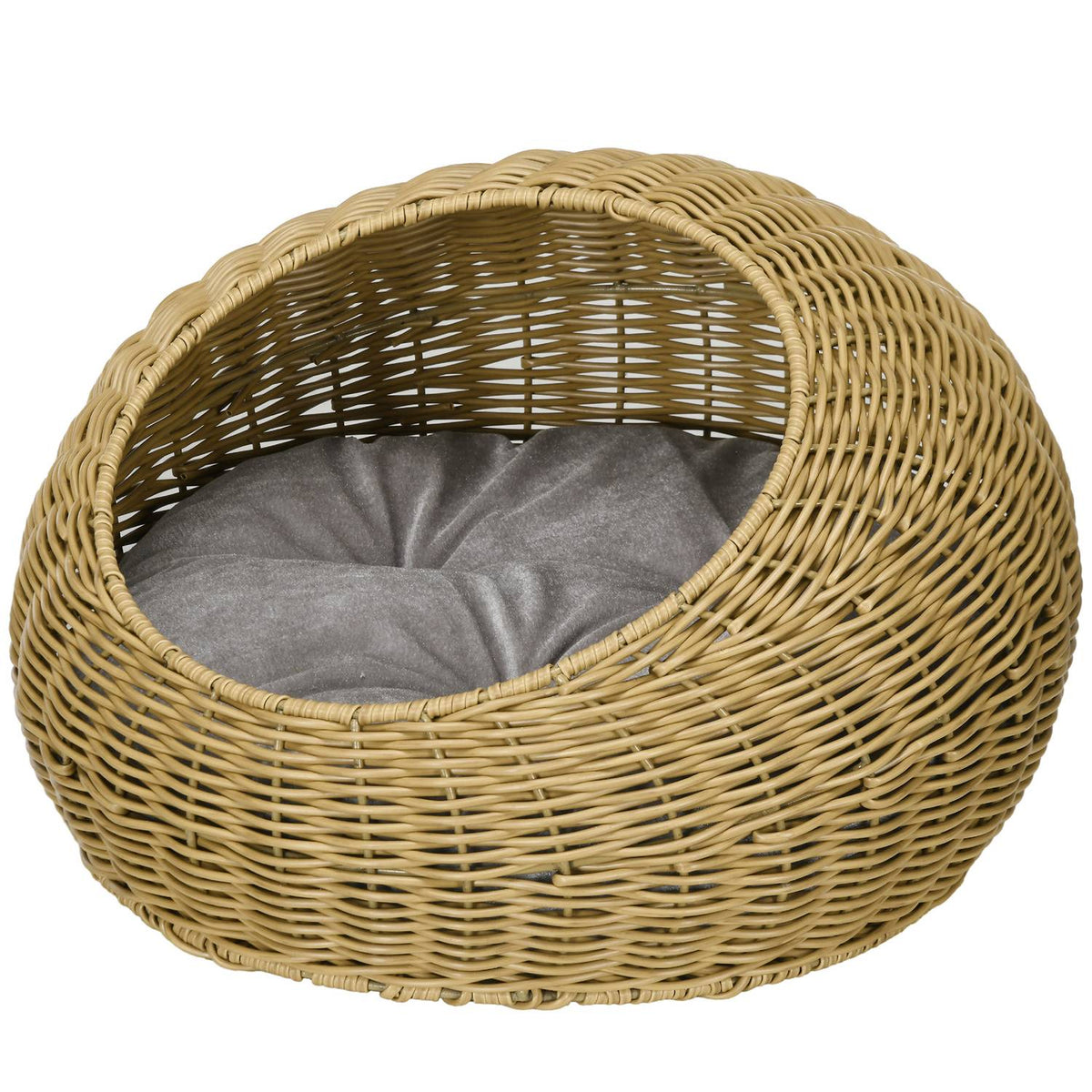 Rattan cat basket, cat house, cat house with cushion for cats up to 4 kg, pet bed, cat cave, indoor, PE rattan, Ø50 x 31 cm, light brown