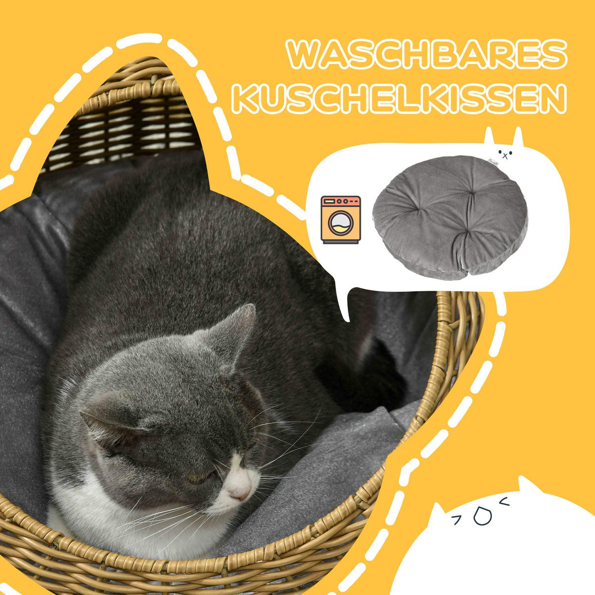 Rattan cat basket, cat house, cat house with cushion for cats up to 4 kg, pet bed, cat cave, indoor, PE rattan, Ø50 x 31 cm, light brown