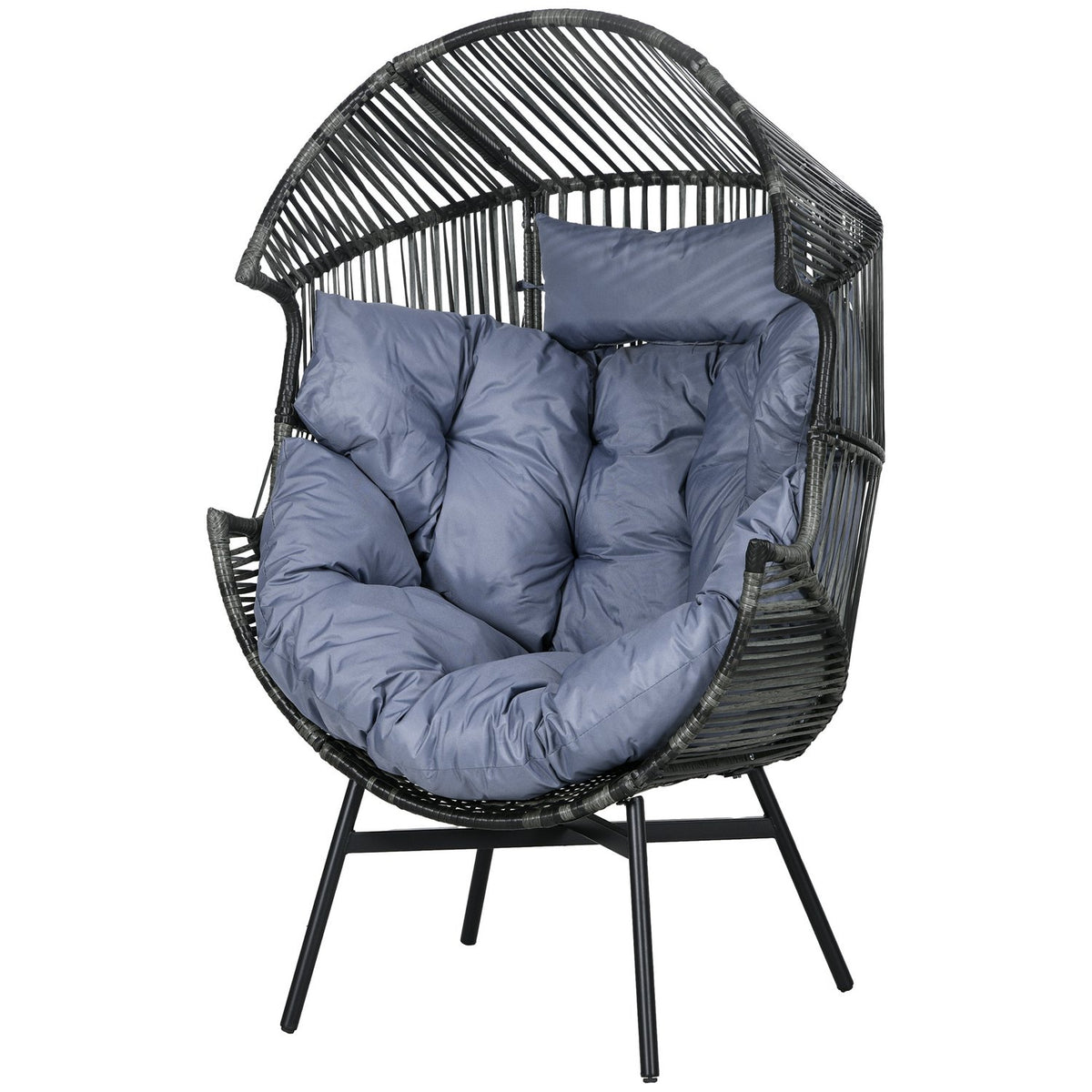 Rattan chair, rattan wicker chair with thick seat cushion, garden chair in egg shape, load capacity 120 kg, for patio, garden, gray