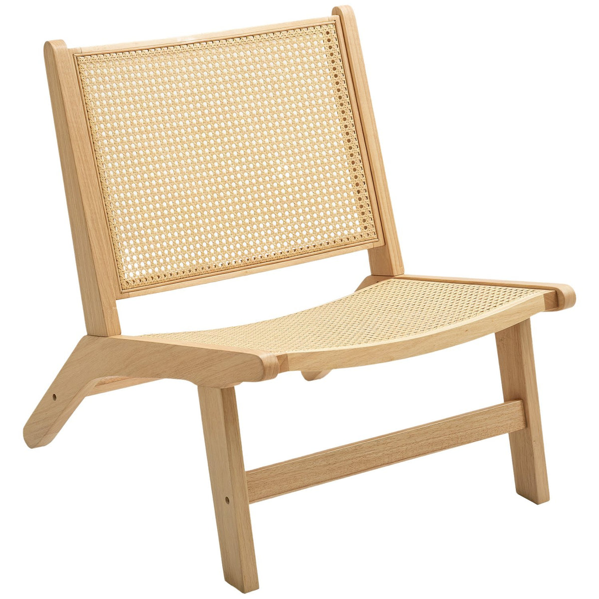 Rattan chair, reading chair, wooden frame, wide seat, 64 x 70 x 74 cm, natural wood