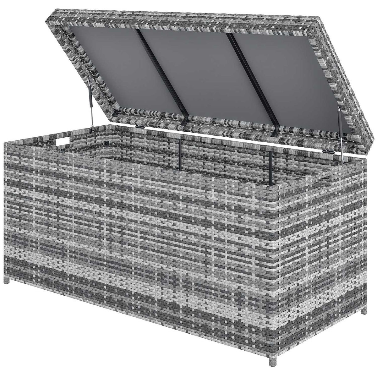 Rattan cushion box 380L weatherproof cushion box with lid storage space UV-resistant 130 x 61 x 65 cm dark grey