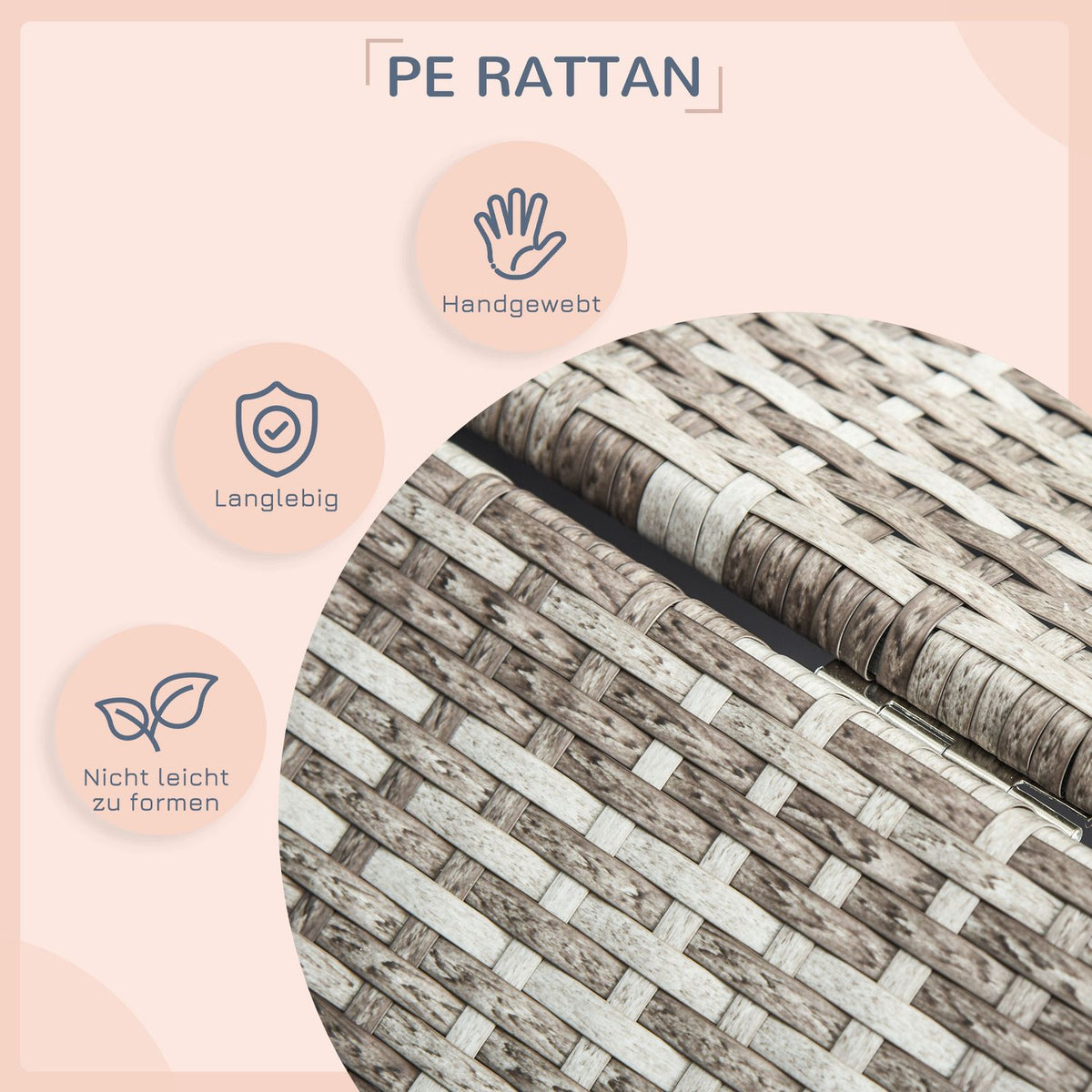Rattan dog house with cushion, house-shaped dog bed, outdoor dog house, steel frame, plastic, gray, 69 x 98 x 70 cm