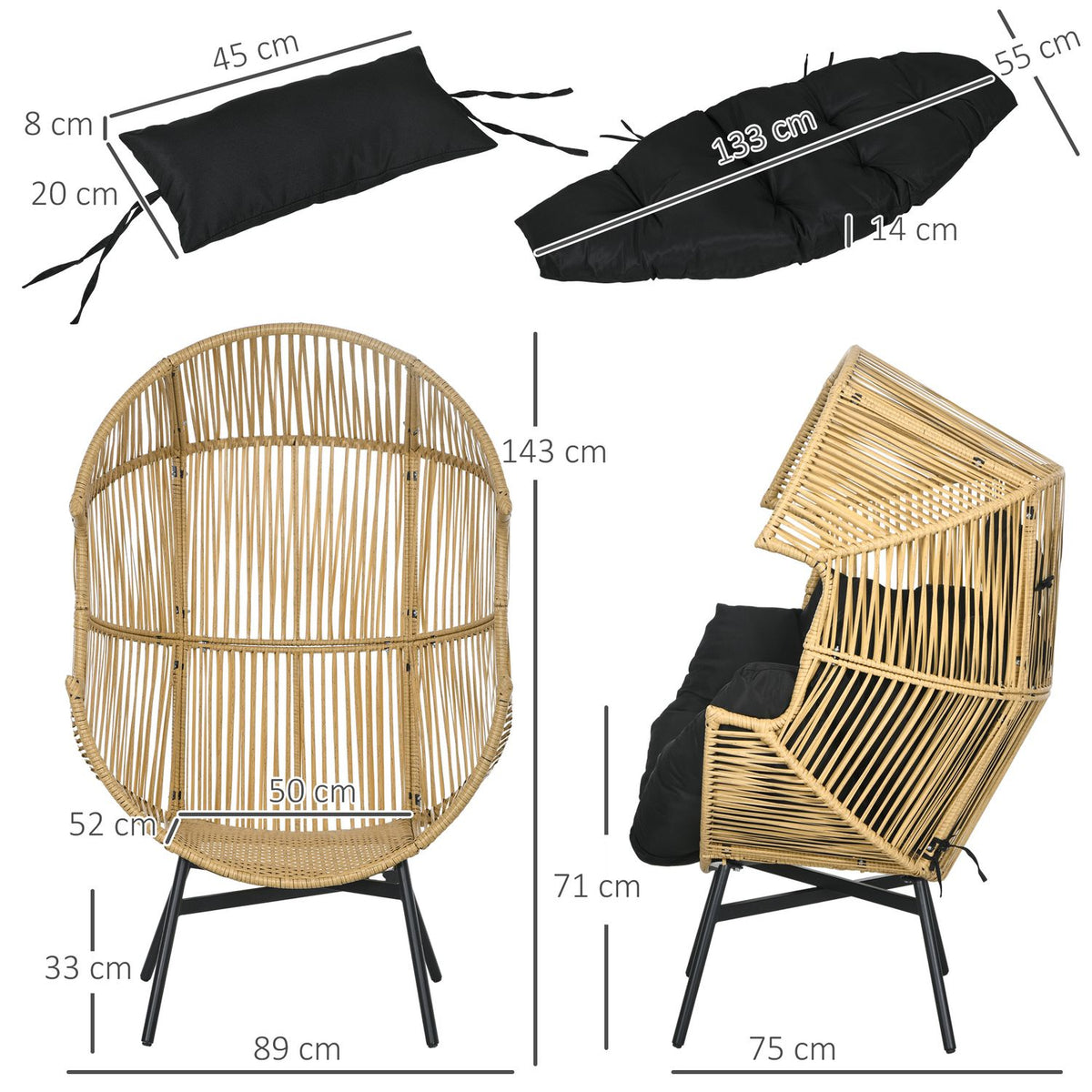 Rattan garden chair wicker chair with thick seat cushion egg shape 120 kg load capacity for patio garden sand |