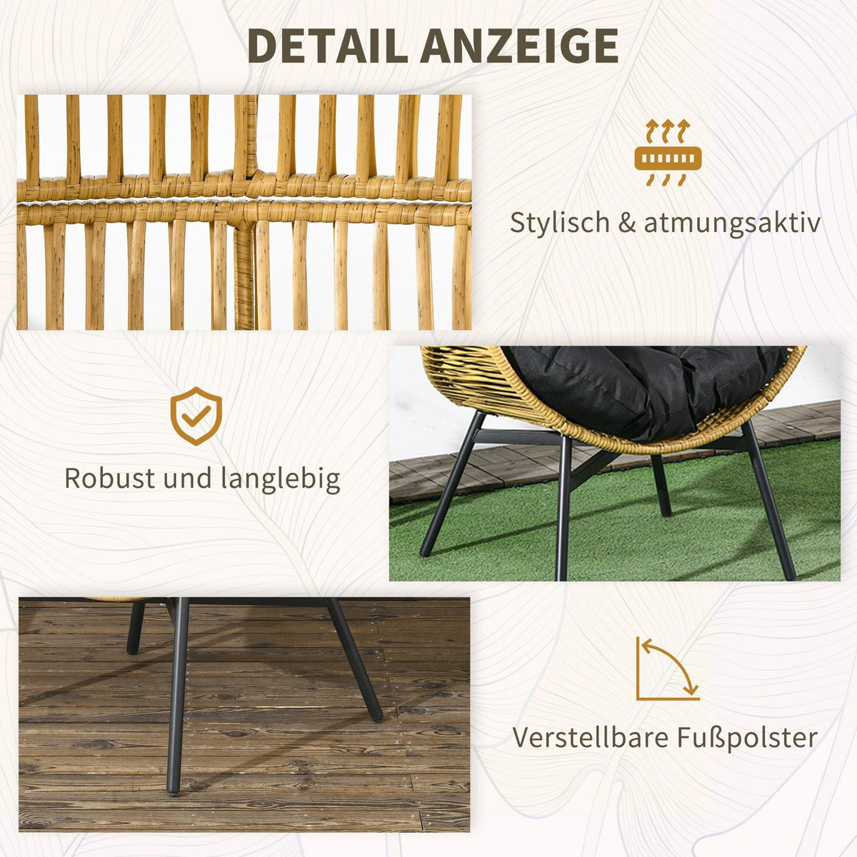 Rattan garden chair wicker chair with thick seat cushion egg shape 120 kg load capacity for patio garden sand |