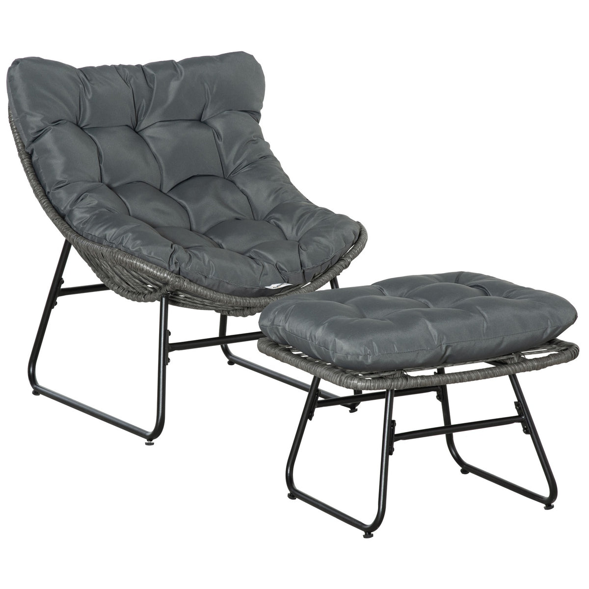 Rattan relaxation chair with footstool garden chair outdoor rattan chair with cushions, steel & polyester, gray 69x76x70 cm for garden & terrace |