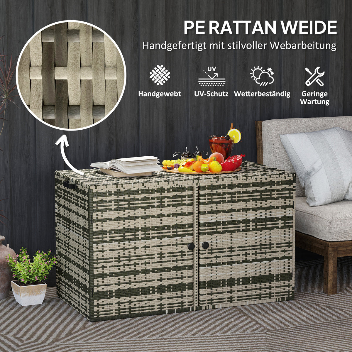 Rattan storage box 350L 2-level weatherproof cushion box with lid lifting rods carrying handles UV-resistant garden box storage box garden chest for garden patio balcony 118x57x69 cm mixed gray |