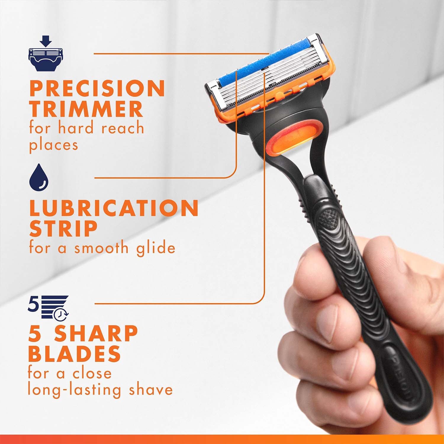 Razor Blades Fusion5, 16-Pack, 5 Sharp Blades, Lubricating Strip